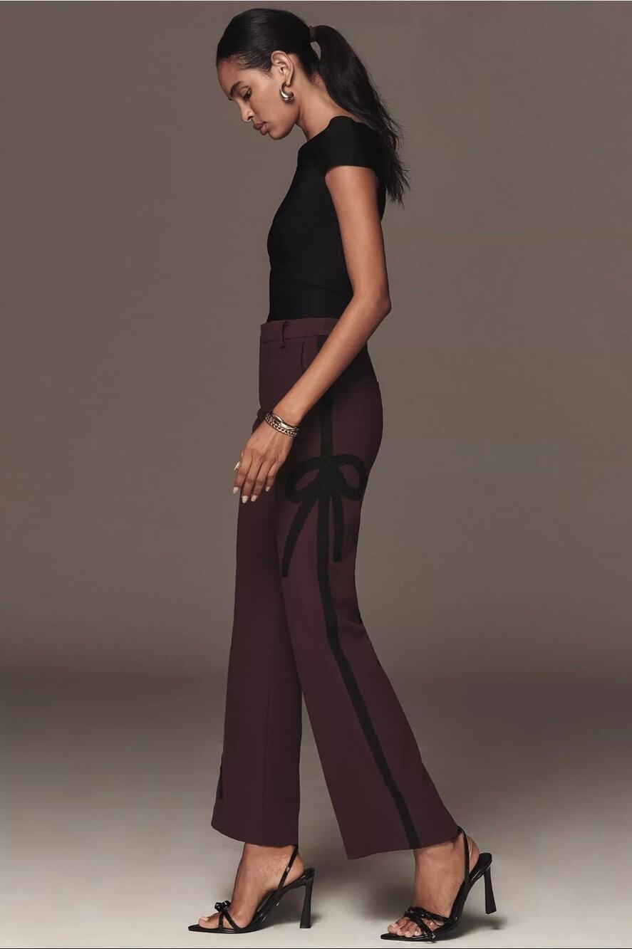 Anthropologie Maeve Ribbon Slim Flare Pants. Size 8. Ret. $168